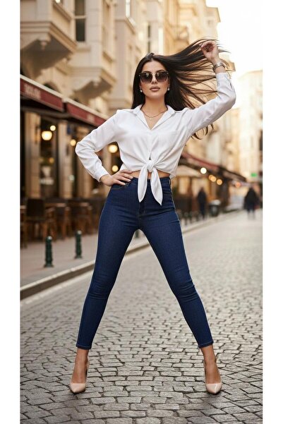 geenz manifacture Women's Navy Blue Ngbutika Full Stretch Fabric High Waist Skinny Jean Trousers (Recovery)