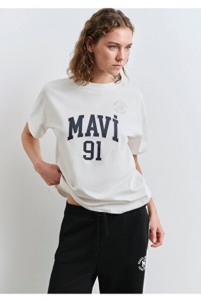 Mavi Ecru-T-Shirt mit Logo-Print, Loose Fit / weiter Schnitt 1613333-70057