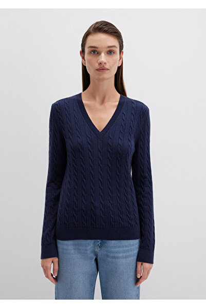 Mavi Marineblauer Pullover mit V-Ausschnitt, schmale Passform / schmale Passform 1710340-84371