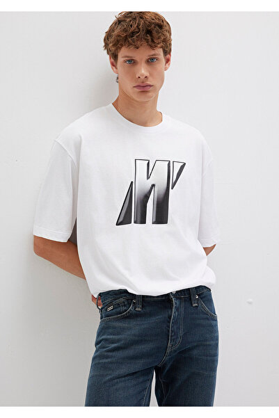 Mavi Weißes T-Shirt mit Pro-Logo-Aufdruck, entspannte Passform / bequeme Passform 0613084-620