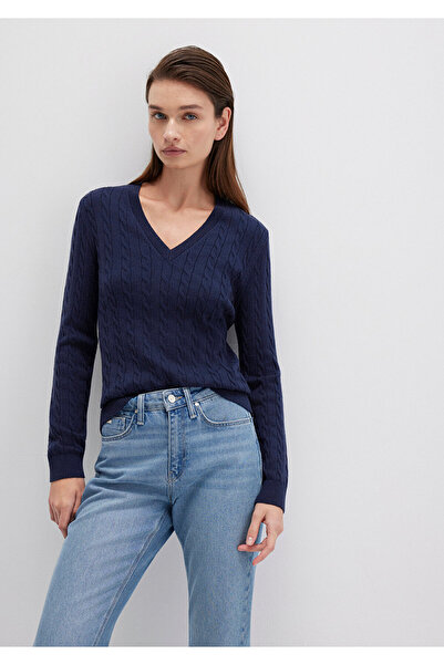 Mavi Marineblauer Pullover mit V-Ausschnitt, schmale Passform / schmale Passform 1710340-84371