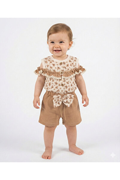 Mini Baray Baby Girl Floral Patterned Blouse and Shorts Set (9-12-18 Months)
