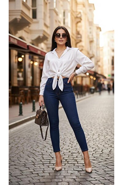 geenz manifacture Women's Navy Blue Ngbutika Full Stretch Fabric High Waist Skinny Jean Trousers (Recovery)