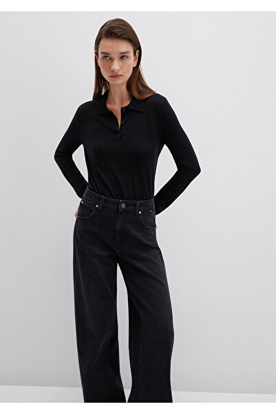 Mavi Schwarzes Strickpolohemd aus Wollmischung 1710712-900