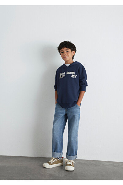 Mavi Jeans Printed Hooded Navy Blue Sweatshirt 6S10141-82318
