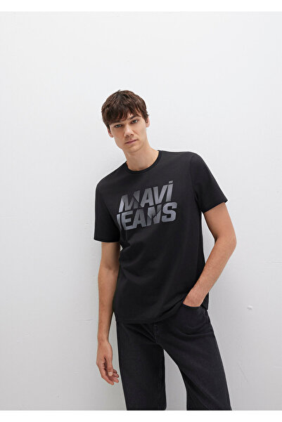 Mavi Μαύρο μπλουζάκι με τυπωμένο λογότυπο Regular Fit / Normal Cut 0610260-900