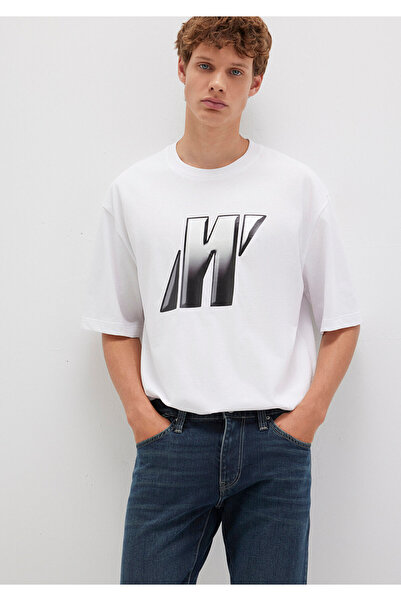 Mavi Weißes T-Shirt mit Pro-Logo-Aufdruck, entspannte Passform / bequeme Passform 0613084-620