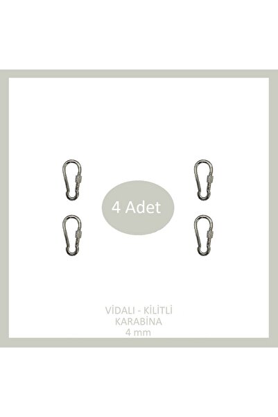 Adilon Galvanizli Vidalı (Kilitli) Karabina, 4 mm, Askı, Çengel, Kanca, Anahtarlık (4 Adet)