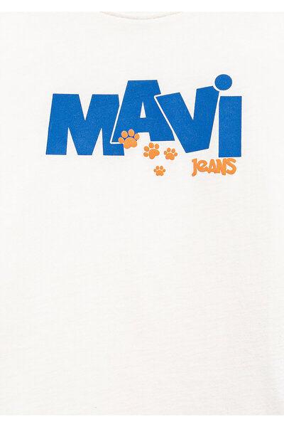Mavi Paw Printed Ecru T-Shirt Regular Fit / Regular Cut 7610362-70057