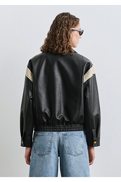 Mavi Black Faux Leather Jacket Loose Fit / Relaxed Fit 1110727-900