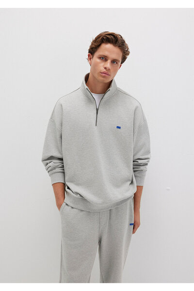 Mavi Γκρι φούτερ με ημι-φερμουάρ 0S10416-80018