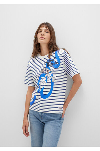 Mavi Tricou alb cu dungi Bugs Bunny cu imprimeu Regular Fit / Normal croială 1613668-86676