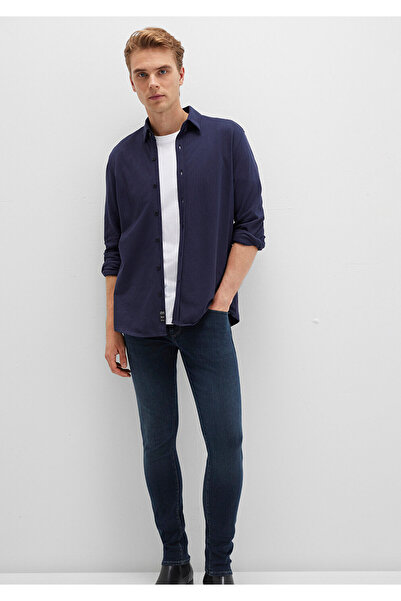 Mavi Men's Navy Blue M0211660-86415 Honeycomb Fabric Shirt