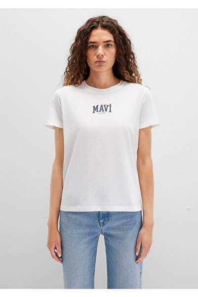 Mavi Logo Printed Ecru T-Shirt Regular Fit / Standard Cut 1613412-70057