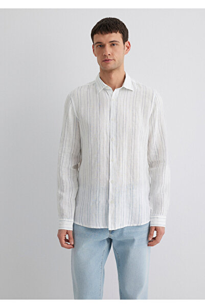 Mavi Πουκάμισο από λινό μεικτό ριγέ εκρού πουκάμισο Regular Fit / Normal Cut 0211525-89288