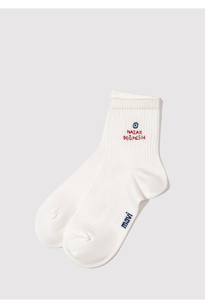 Mavi Nazar Değim Şeklinde Nakışlı Soket Çorap 1913575-620