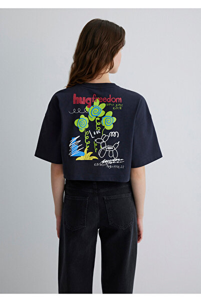 Mavi Back Printed Anthracite T-Shirt Crop / Short Cut 1613101-70087