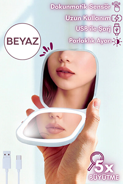 edewatt LEDli Makyaj Çantası Aynası, Parlaklık Ayarlı Katlanabilen Seyehat Ay...