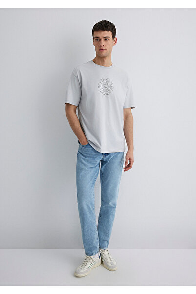 Mavi Graues T-Shirt mit Istanbul-Print, lockere Passform / bequemer Schnitt 0612996-70075