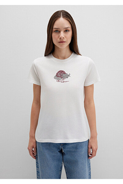 Mavi Tricou alb cu imprimeu pisică Semi Slim Fit / Semi Slim Fit 1613422-70057