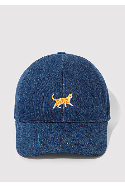 Mavi Kedi Nakışlı Denim Şapka 1913012-10241