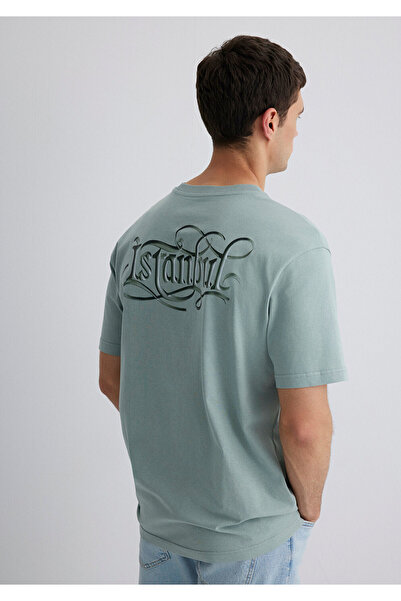 Mavi Hellgrünes T-Shirt mit Istanbul-Print, lockere Passform / bequemer Schnitt 0612991-70113