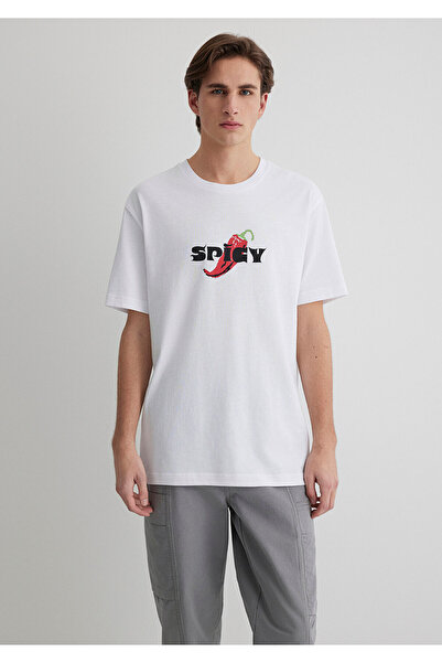 Mavi Πικάντικο εμπριμέ λευκό μπλουζάκι Loose Fit / Loose Relaxed Fit 0612812-620