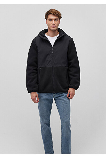 Mavi Μαύρο μπουφάν με λεπτομέρεια φλις και κουκούλα κανονική εφαρμογή / κανονική κοπή 0110461-900