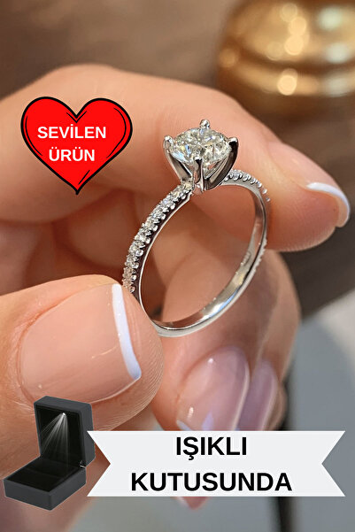 CARAT STONE Işıklı Kutuda 1 Carat Kadın Gümüş Yüzük (pırlanta Işıltılı)