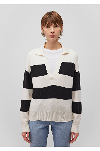 Mavi Pulover negru cu dungi cu gât polo, cu croiala normală 1710503 -85407