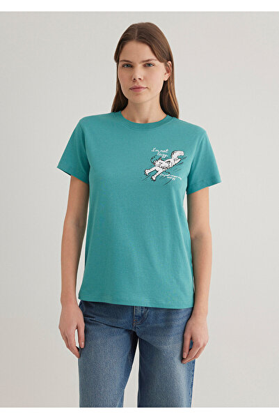 Mavi pisică cu imprimeu Tricou verde Semi slim fit / Semi-îngust croială 1612233-71823