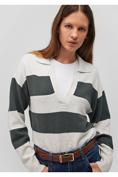 Mavi Πράσινο ριγέ πουλόβερ με λαιμόκοψη - κανονική εφαρμογή 1710503 -87895