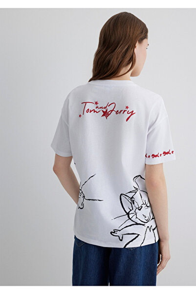 Mavi Tom și Jerry cu imprimeu Tricou alb Loose Fit / Lejer Confortabil croială 1613359-620