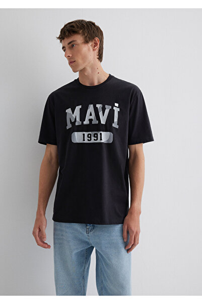 Mavi 1991 Bedrucktes schwarzes T-Shirt mit lockerer Passform / lockerer, entspannter Passform 0612573 -900