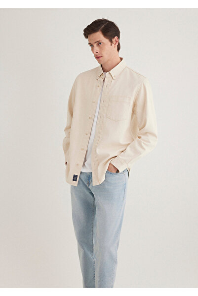 Mavi Jayden klassisches Ecru-Jeanshemd mit normaler Passform