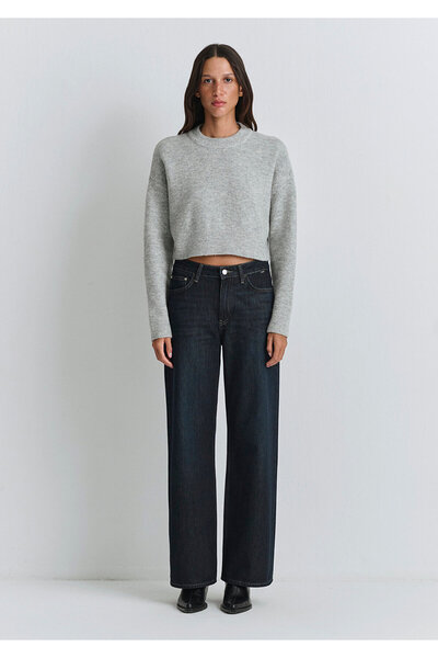 Mavi Grauer Crop-Pullover mit Rundhalsausschnitt – Wollmischung, kurzer Schnitt 1710496 -83096