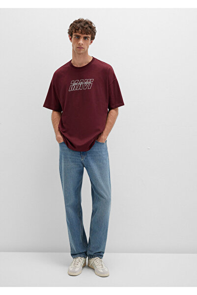 Mavi T-shirt z nadrukiem w kolorze bordowo-czerwonym Oversize / szeroki krój 0611827-70396