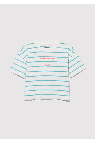 Mavi Tricou cu dungi verzi imprimat, cu o formă lejeră/cu o formă lejeră 7610272 -89543