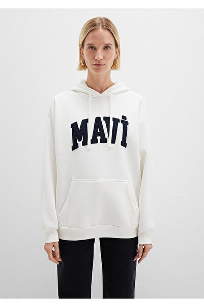 Mavi Weißes Oversize-Kapuzenpullover mit Logo-Stickerei – 1S10175-80194