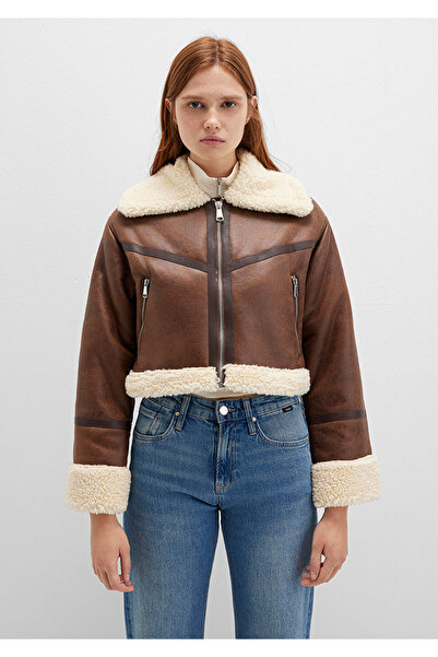 Mavi Brown Faux Leather Jacket with Faux Fur Detail Regular Fit / Regular Cut 1110462 -87011
