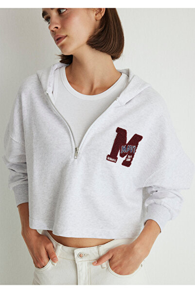 Mavi Gray Patch Sweatshirt - Semi Zipper, M 1s10163-85438