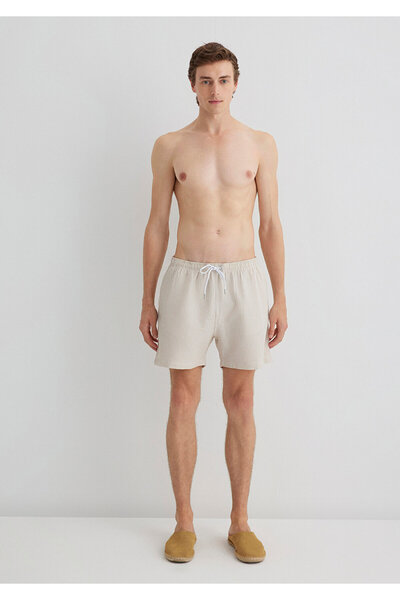 Mavi Gofre Kumaş Bej Kısa Deniz Şortu 0910235-70141