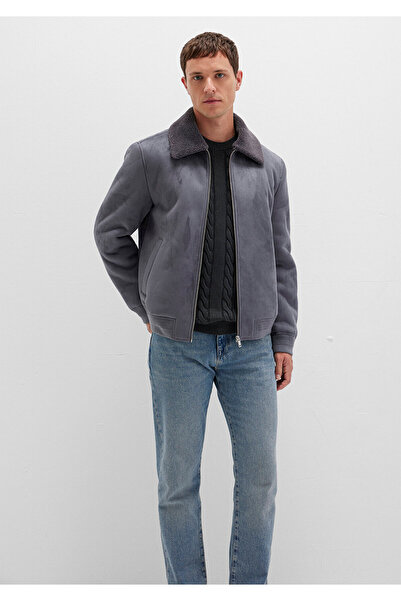 Mavi Γκρι μπουφάν από ψεύτικο σουέτ - Κανονική εφαρμογή με λεπτομέρεια από ψεύτικη γούνα 0110450 -80776