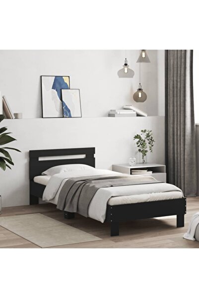 vidaxl هيكل سرير بدون مرتبة مع لوح رأس أسود 90x200 سم