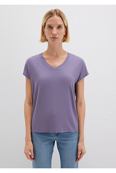 Mavi Purple V-Neck Viscose T-Shirt - Regular Fit167714-70608