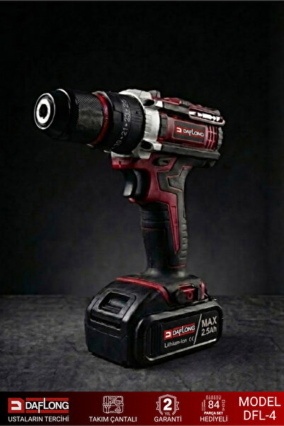 DAFLONG 84 Parça Set Hediyeli 21v 2.5ah Li-ion Çift Akülü Şarjlı Matkap Vidal...
