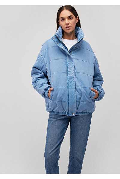 Mavi guler ridicat Palton din denim 1110321-84184