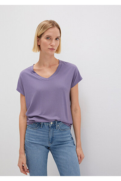 Mavi Purple V-Neck Viscose T-Shirt - Regular Fit167714-70608