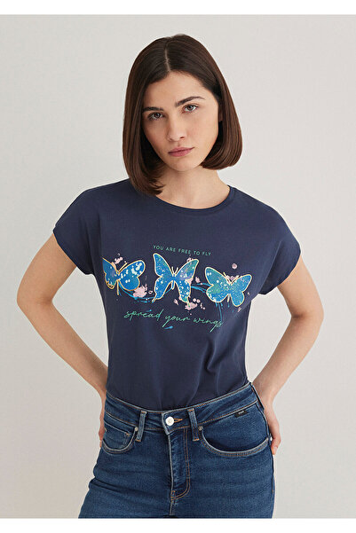 Mavi Tricou cu imprimeu fluture bleumarin Regular Fit 1612617 -70487