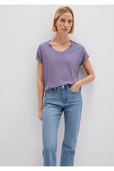 Mavi Purple V-Neck Viscose T-Shirt - Regular Fit167714-70608
